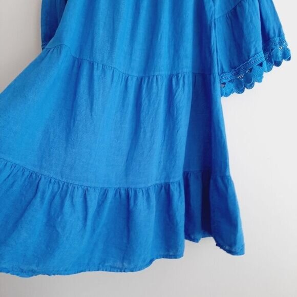 TERZO MILLENNIO | Italy 100% Linen Midi Knee Length Dress Relaxed Fit Blue Sz M - Picture 6 of 13